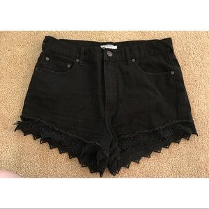 Free People Black Denim & Lace Shorts